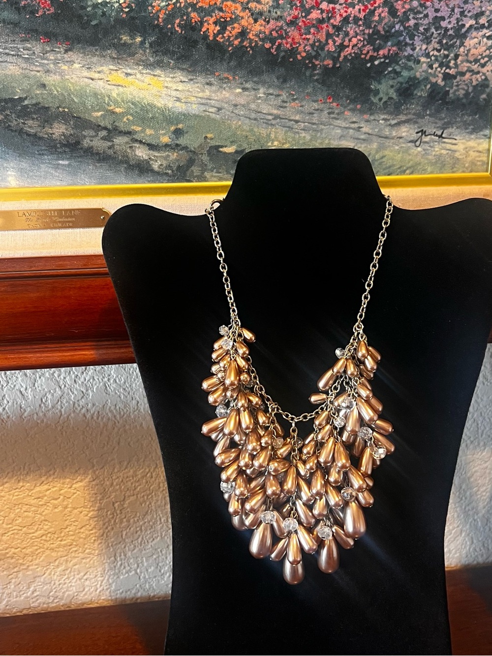Statement Teardrop Cluster Necklace - Gold Tone